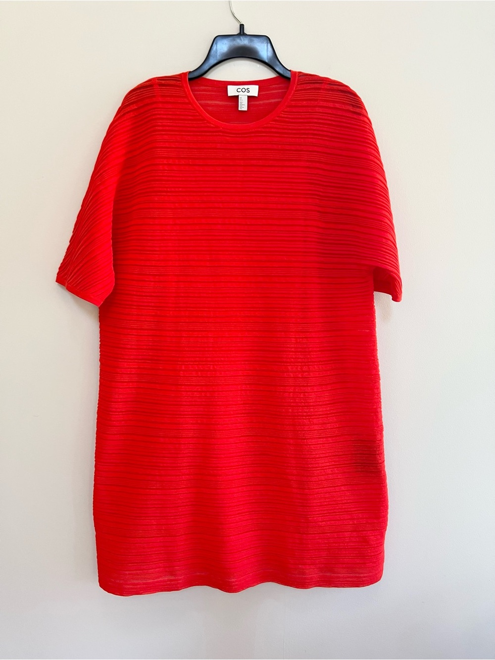 COS Boxy Crew Neck Pleated Cotton Blend Pullover Short Sleeve Mini Dress Red, S - Picture 2 of 12